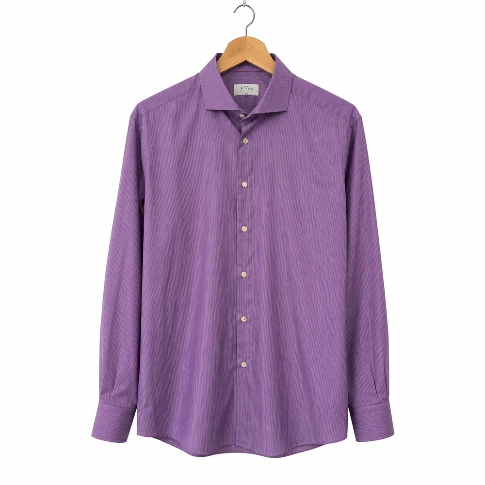 Eton Slim Fit Purple Micro Stripe Cotton Dress Shirt 17 43 Spread Collar Mens